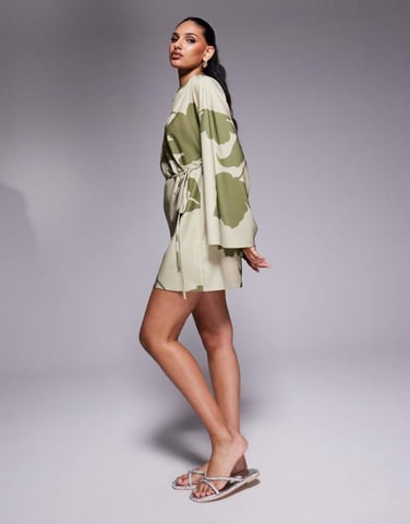 ASOS DESIGN kimono sleeve mini dress in two tone floral