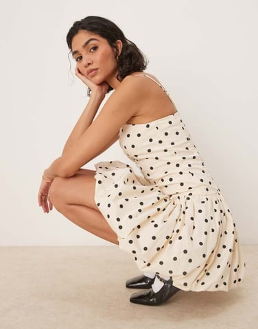 Abercrombie & Fitch strapless bubble mini dress in black dot