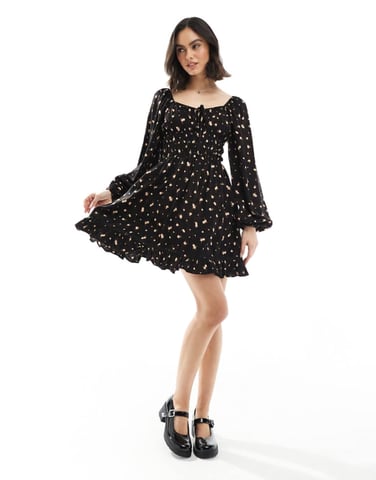 Miss Selfridge shirred waist mini dress in floral print