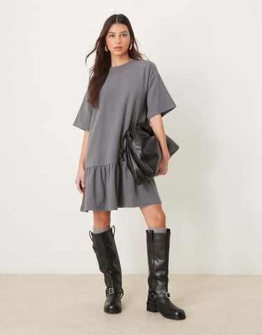 ASOS DESIGN super soft dropped waist mini dress in dark grey