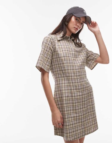 Topshop a line mini shirt dress in check print