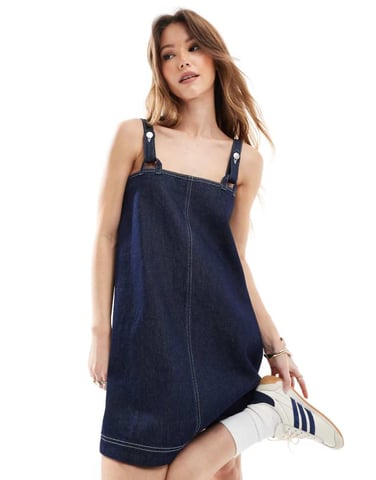 ASOS DESIGN denim mini dress with fisherman strap
