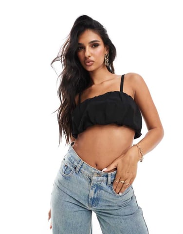 ASOS DESIGN ruched bubble crop top in black