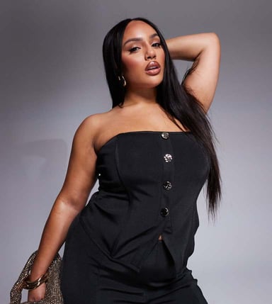ASOS DESIGN Curve co-ord bandage bandeau top with gold button detail in black