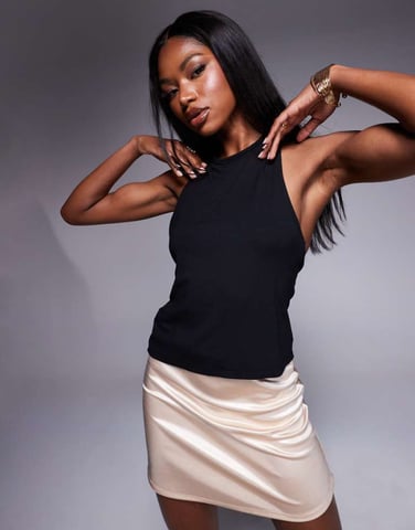 ASOS DESIGN halter top with hardware back detail in black
