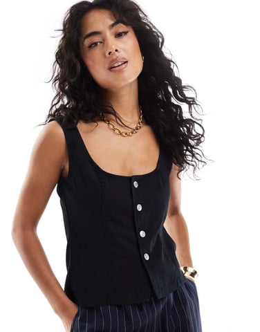 ASOS DESIGN denim structured top in black