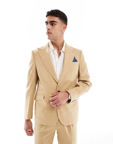 ASOS DESIGN linen blend slim suit jacket in beige