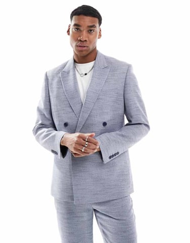 ASOS DESIGN double breasted regular suit jacket in blue texture