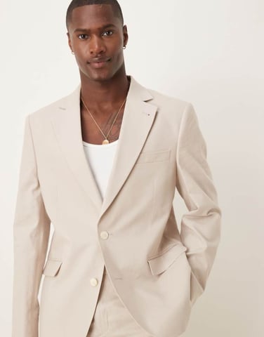 ASOS DESIGN linen blend slim suit jacket in stone