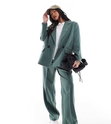 Vero Moda Petite skräddarsydd herringbone co-ord blazer i mörk skogsgrön