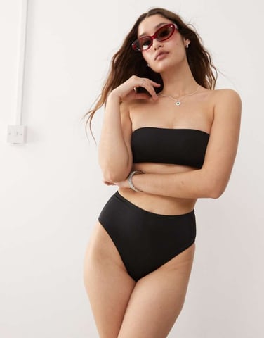 Monki mix and match high leg waist bikini bottom in black