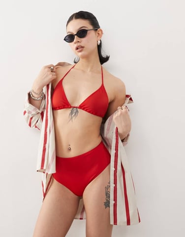 Monki mix and match high waist bikini bottom in dark red