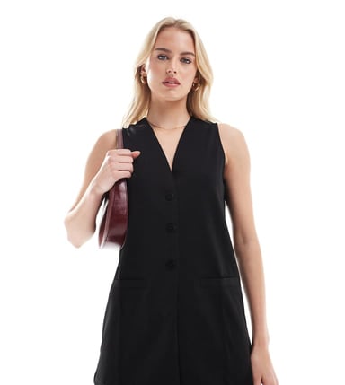 Vero Moda Tall longline jersey crepe waistcoat co-ord in black