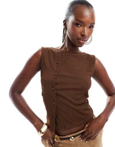 ASOS DESIGN asymmetric waistcoat in textured chocolate