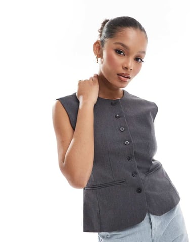 Selected Femme fitted waistcoat in dark grey