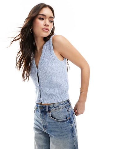 ONLY textured knitted vest in light blue