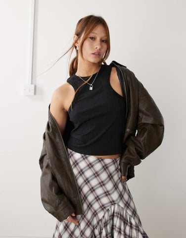 COLLUSION racer vest in semi sheer stripe