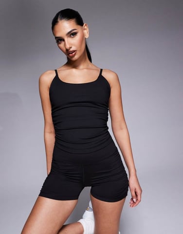 4505 soft touch cami with ruched side and inner bra in black