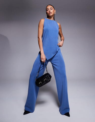 ASOS DESIGN co-ord asymmetric cupro vest in indigo blue