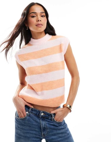 Miss Selfridge knitted tank in soft pink and orange stripe