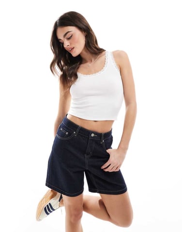 Hollister lace trim cami top in white