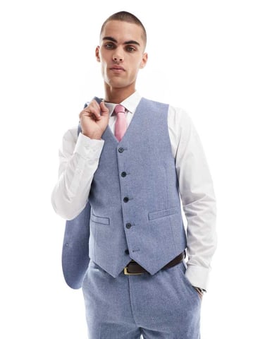 ASOS DESIGN skinny suit waistcoat with wool in blue