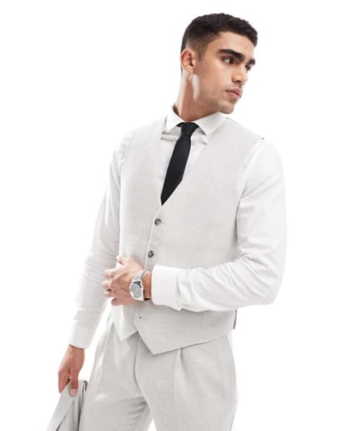 ASOS DESIGN slim suit waistcoat with wool in ice grey herringbone