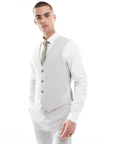 ASOS DESIGN skinny suit waistcoat in light grey microtexture