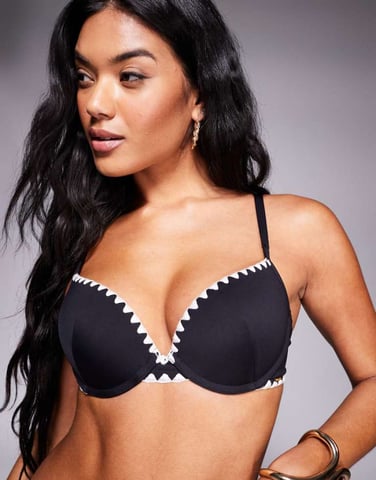 Boux Avenue mono whipstitch underwire bikini top in black
