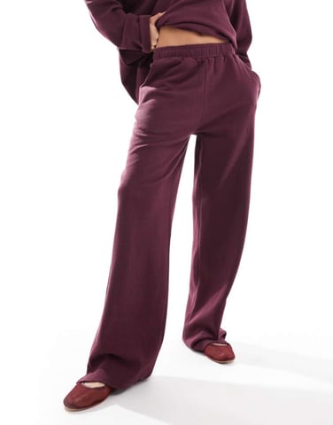 ASOS DESIGN oversized waffle trouser in burgundy co-ord - BURGUNDY