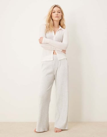 Abercrombie & Fitch lounge cozy wide leg rib jogger bottom in heather grey