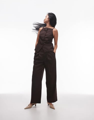 Topshop pleat front tailored jogger in choc pinstripe