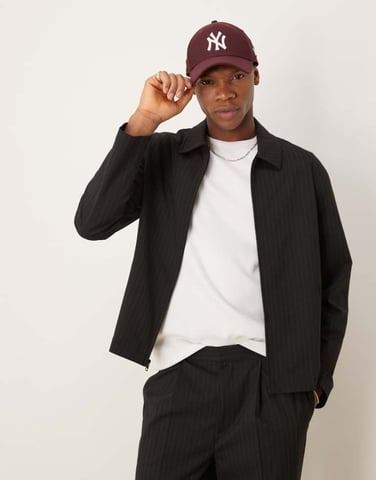 ASOS DESIGN smart co-ord harrington jacket in black pinstripe