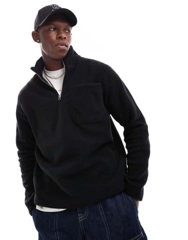 Jack & Jones fleece quarter zip in black