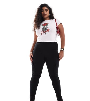 Yours ribbed cargo leggings in black