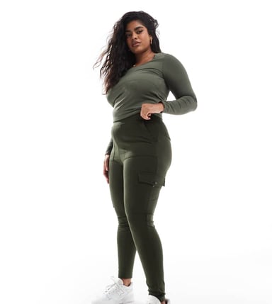 Yours cargo pocket ponte leggings in khaki