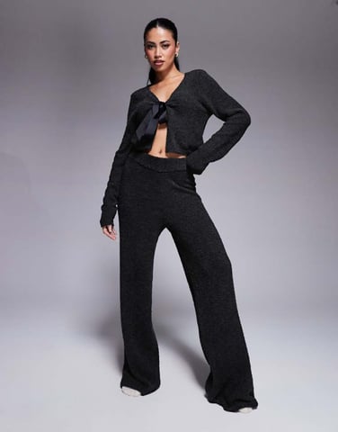 ASOS DESIGN lounge sock wide leg trouser in black