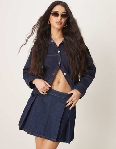 ASOS DESIGN denim pleated mini skirt in rinse wash
