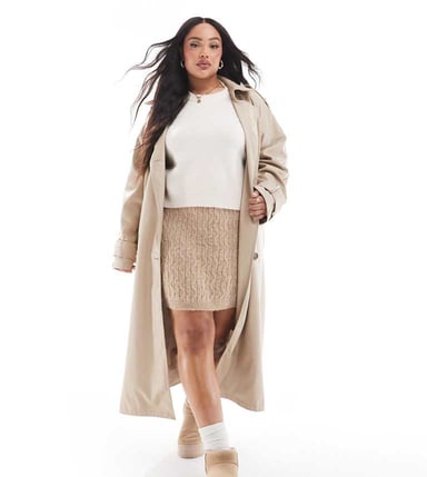 Vero Moda Curve cable knit mini skirt in camel