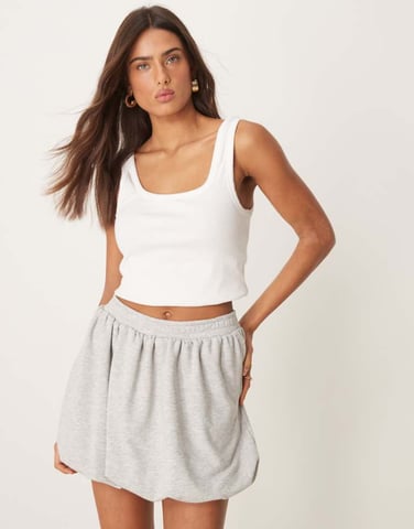 ASOS DESIGN jersey puffball mini skirt in grey marl