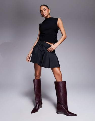 ASOS DESIGN flippy mini skirt in taffeta in black