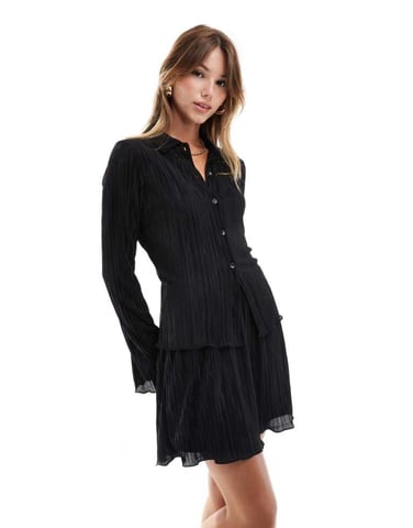 ASOS DESIGN plisse mini skirt co ord in black