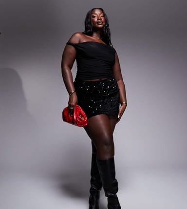In The Style Plus sequin mini skirt in black