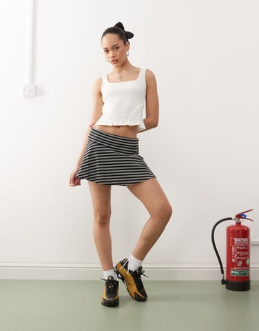 COLLUSION fold over waistband stripe mini skirt