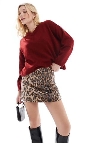 Threadbare leopard print sequin mini skirt