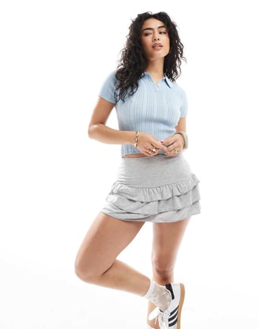 Miss Selfridge jersey ruffle mini skort in grey marl