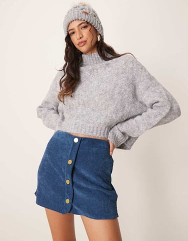 ASOS DESIGN knappfrontad kordkjol i marinblå