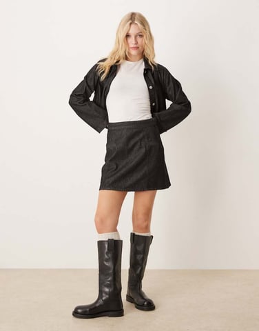ASOS DESIGN denim tailored mini skirt with seam details in black