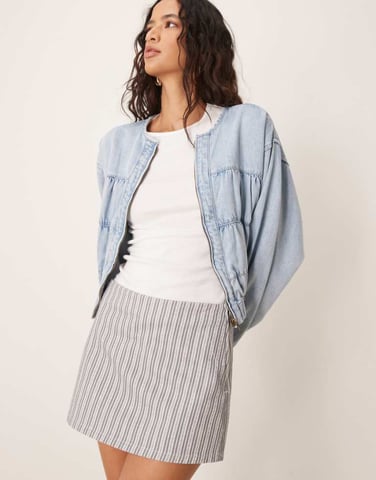 ASOS DESIGN denim micro mini skirt in charcoal pinstripe