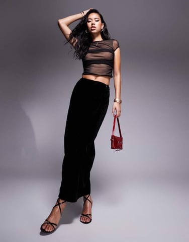 ASOS DESIGN wrap velvet maxi skirt in black